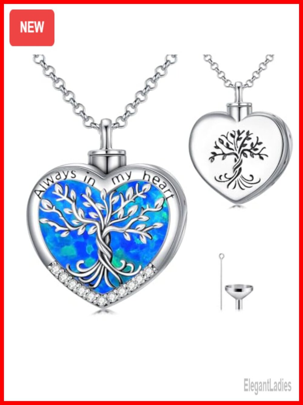 925 Sterling Silver Tree of Life Urn Necklace Heart Cremation Jewelry Memorial